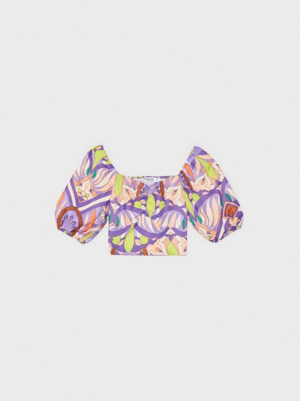  Blusa favo de mel com estampado total lilás