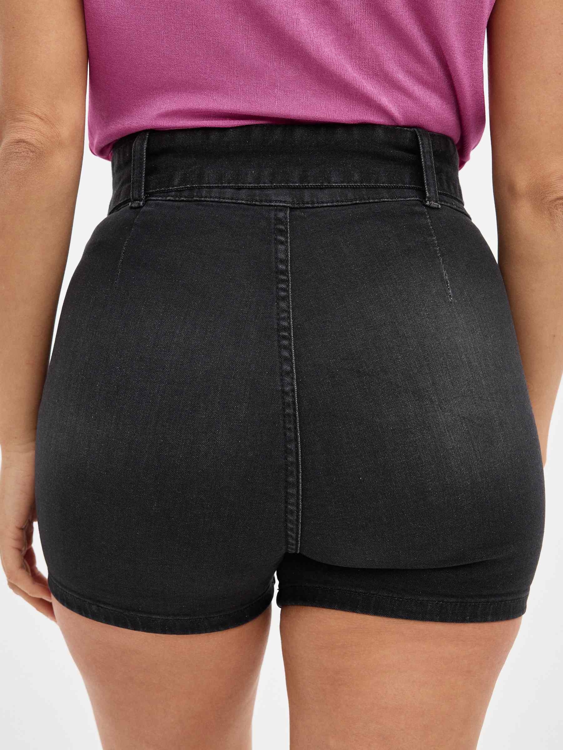 Denim shorts with belt black middle front view