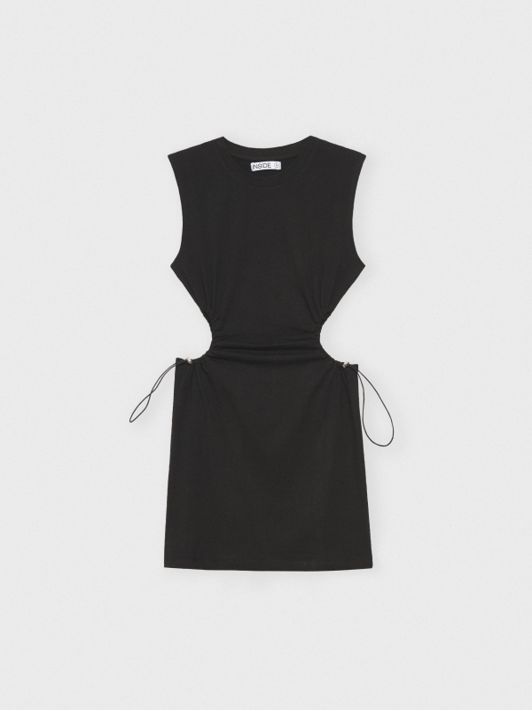  Vestido com corte mini e folhos preto