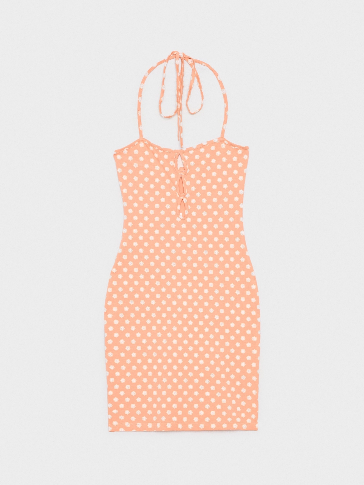 %Pto% Flower print mini halter dress salmon