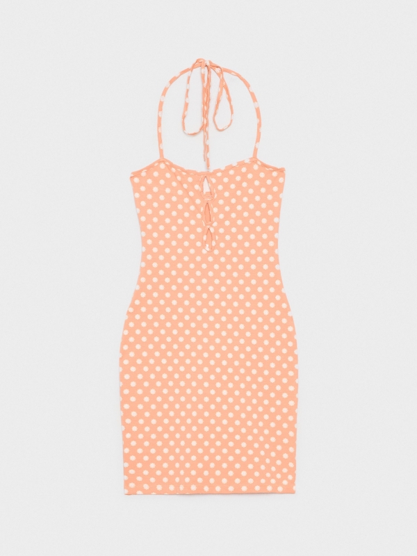  Flower print mini halter dress salmon