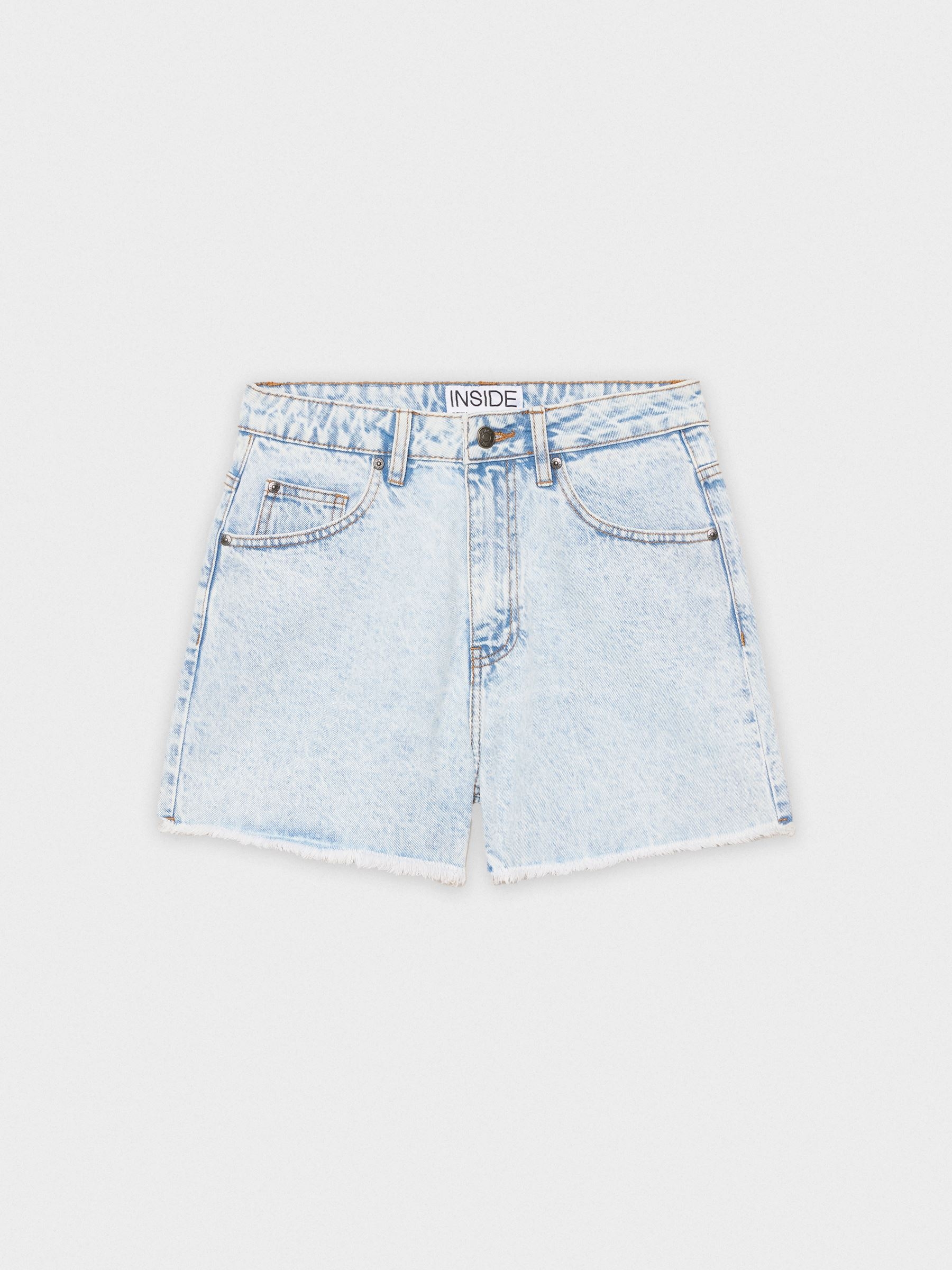 Frayed denim shorts light blue middle front view