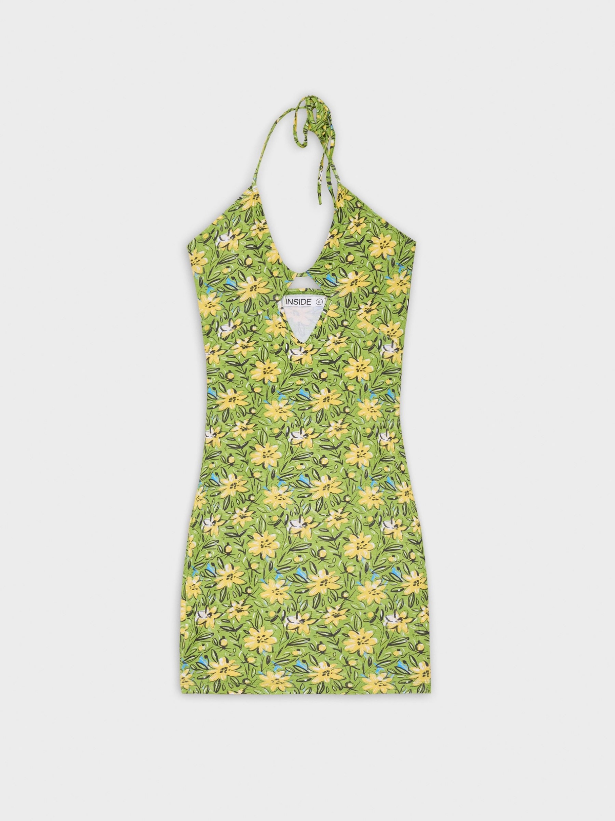 %Pto% Mini vestido recortado com flores lima