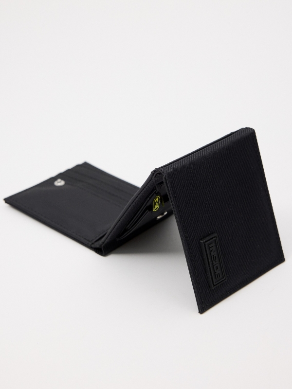 Textured nylon wallet black 45º side view