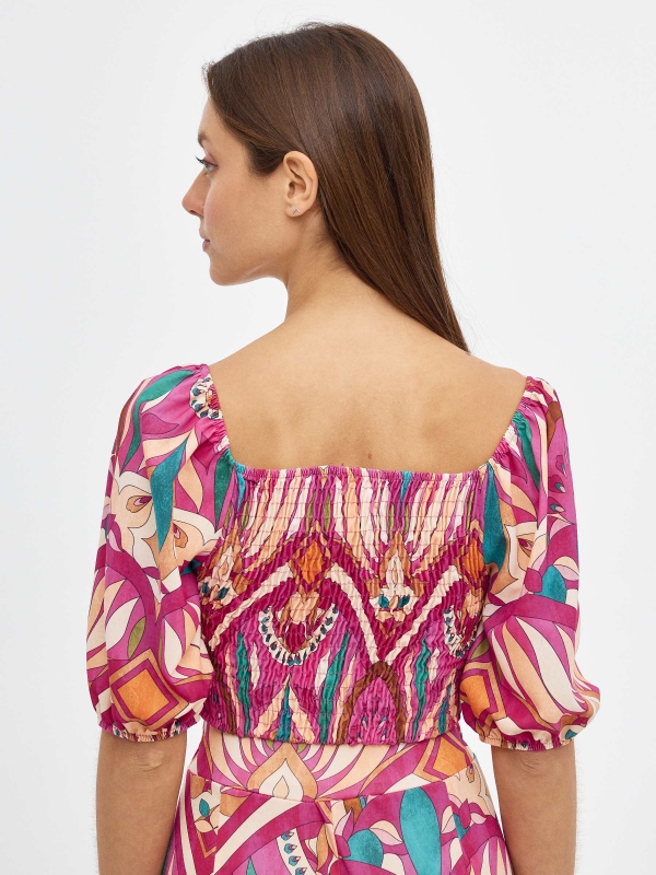 Honeycomb total print blouse pink middle back view