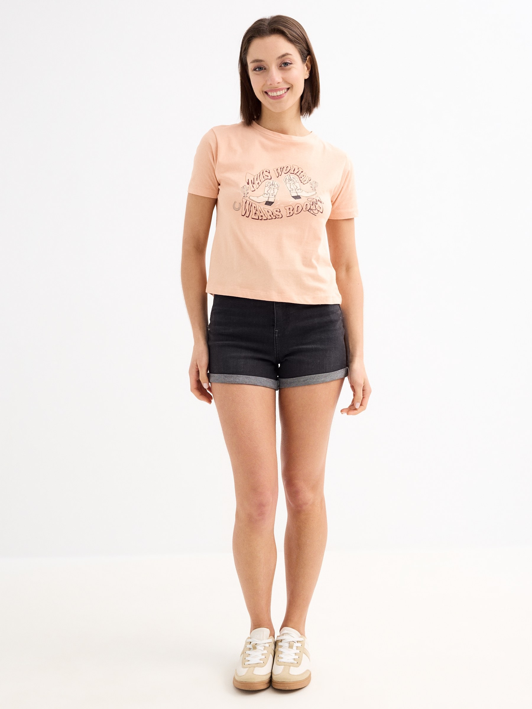 Denim high rise slim shorts black