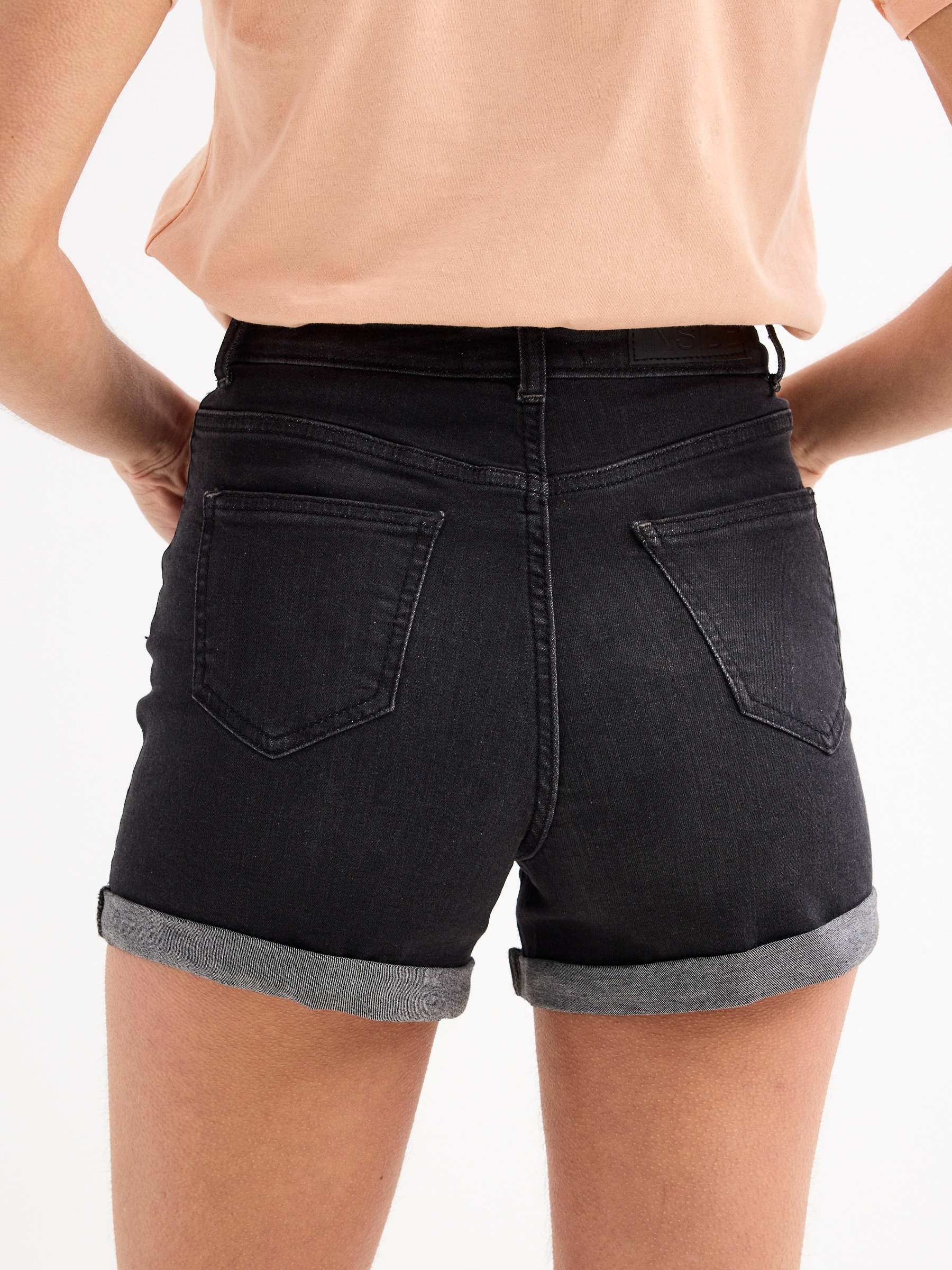 Denim high rise slim shorts black