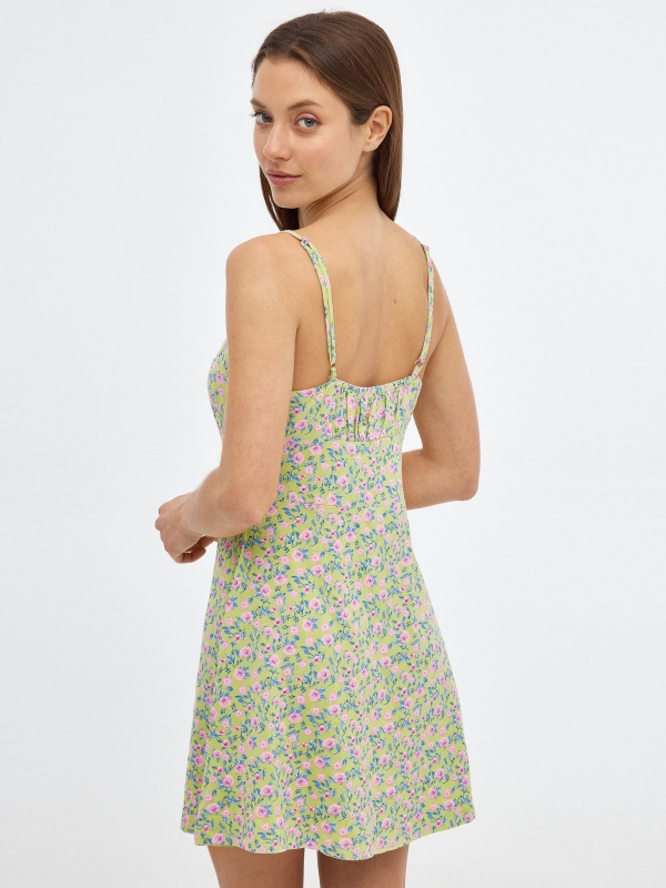 Vestido de alças mini com estampado floral lima vista meia traseira
