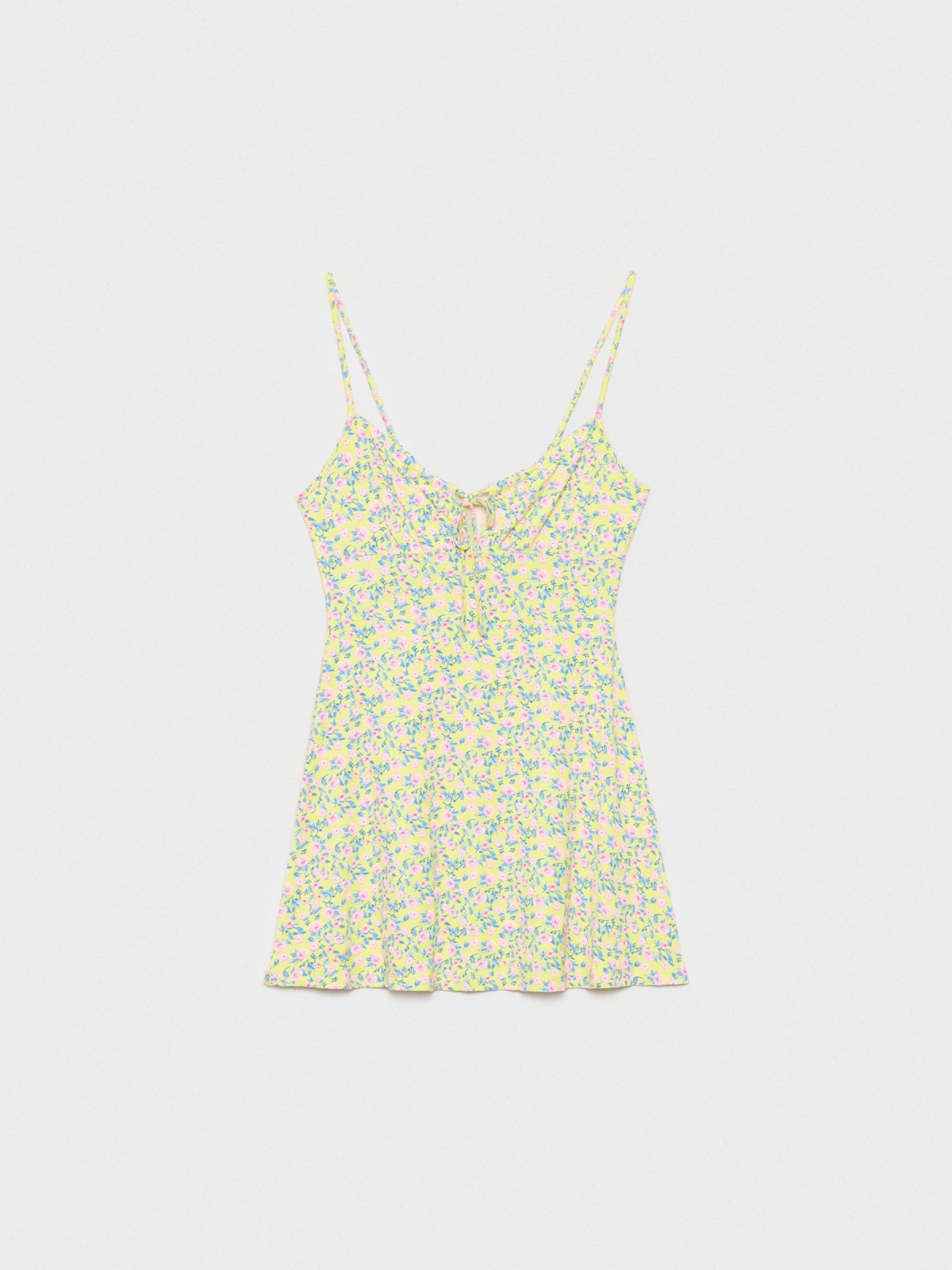 %Pto% Floral print mini straps dress lime