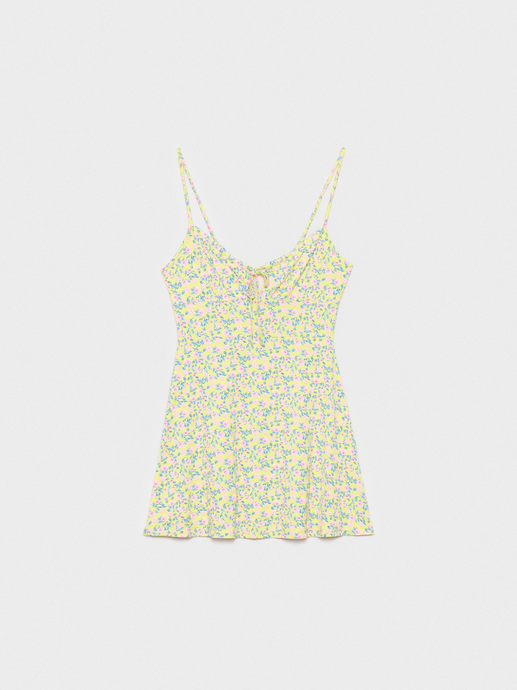 Vestido de alças mini com estampado floral lima vista meia frontal