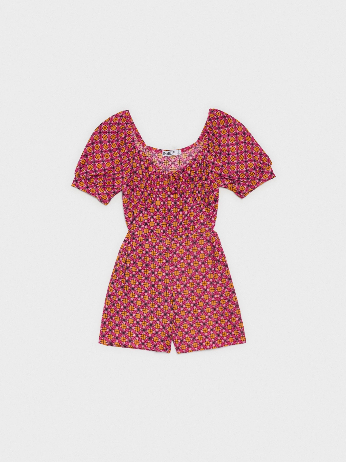 %Pto% Macacão curto com impressão retro multicolorido