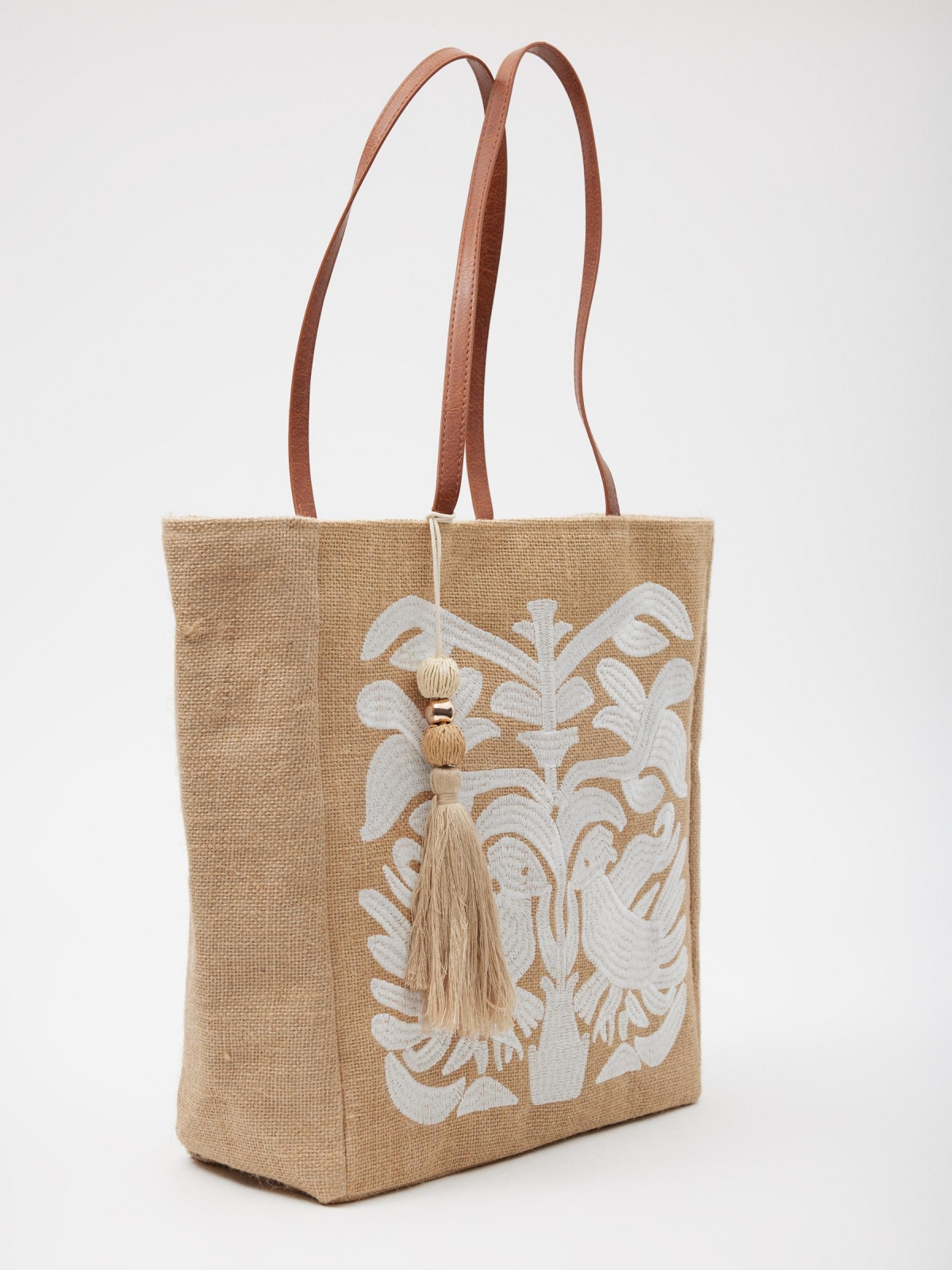 Bolso tote de yute beige vista lateral 45º