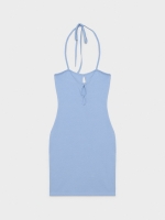 %Pto% Blue mini halter dress steel blue