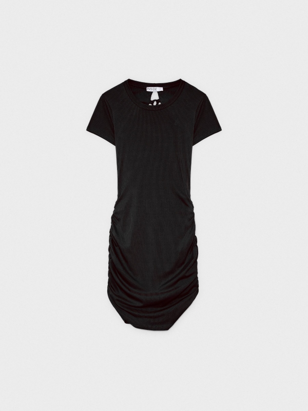  Vestido mini fruncido lace up negro