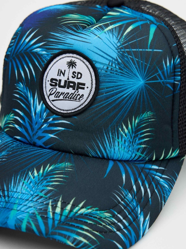 Gorra trucker estampado tropic azul vista detalle