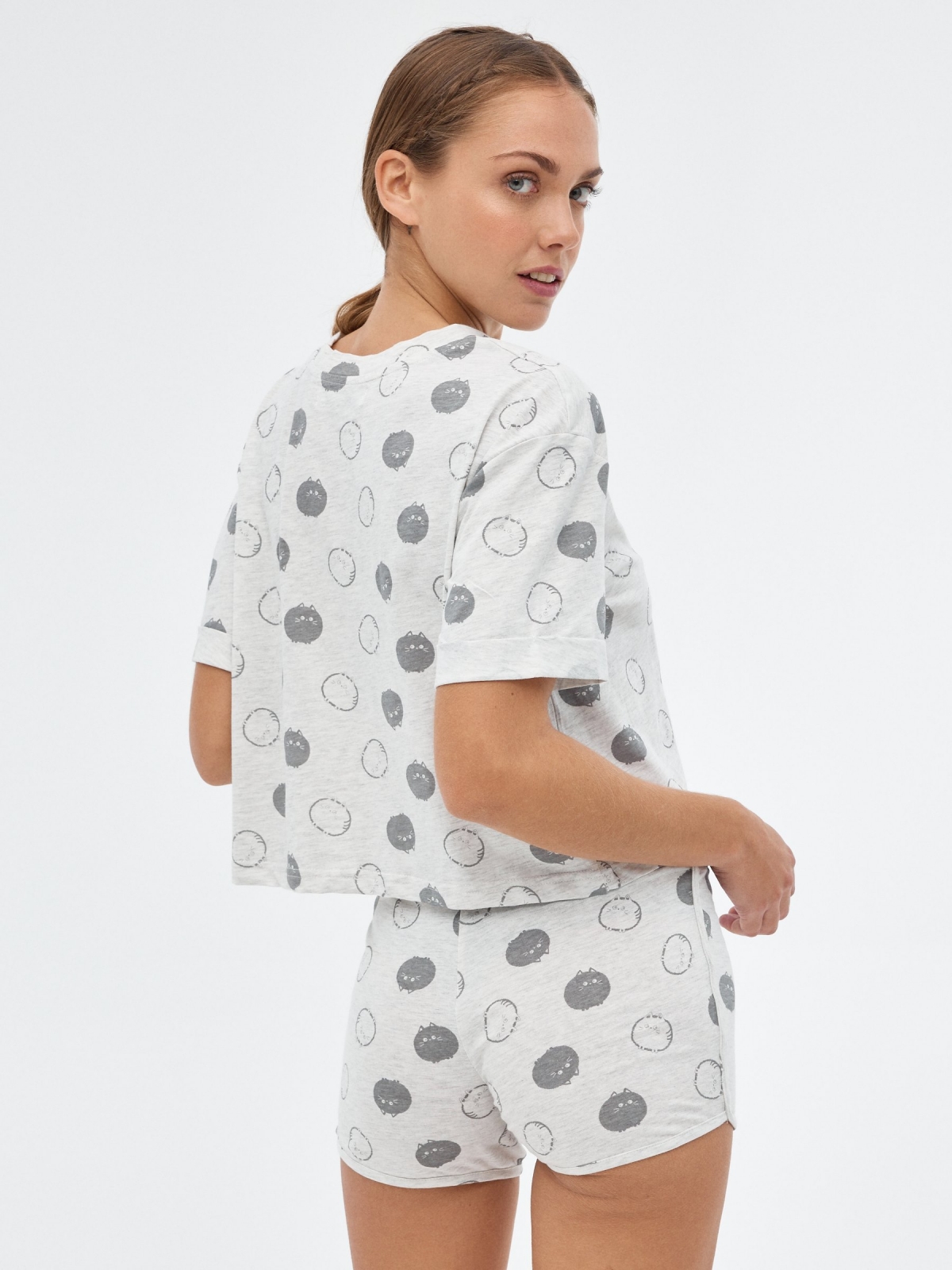 Pajamas cats print light grey