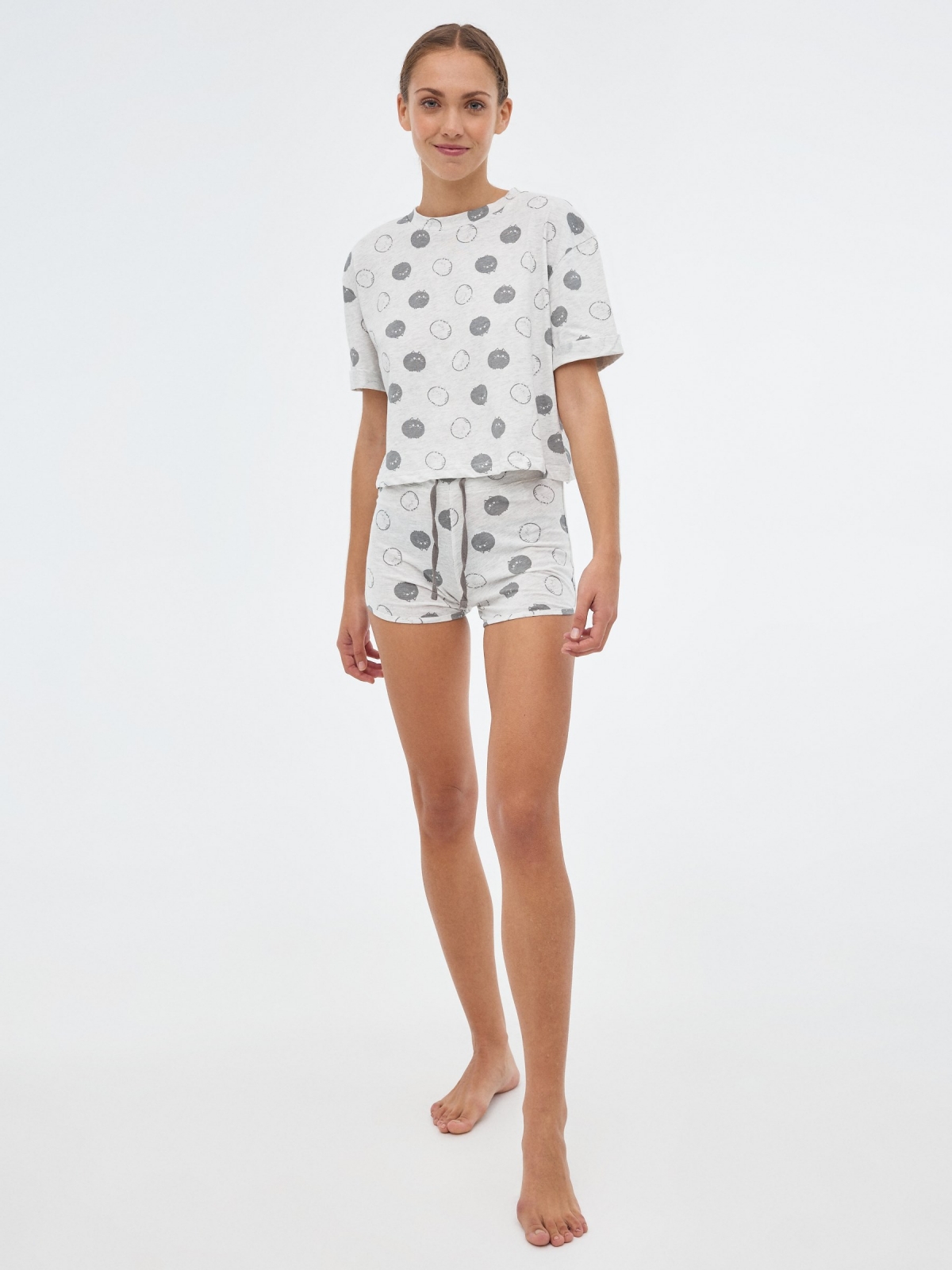 Pajamas cats print light grey