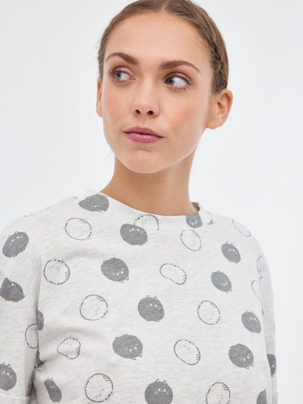 Pajamas cats print light grey
