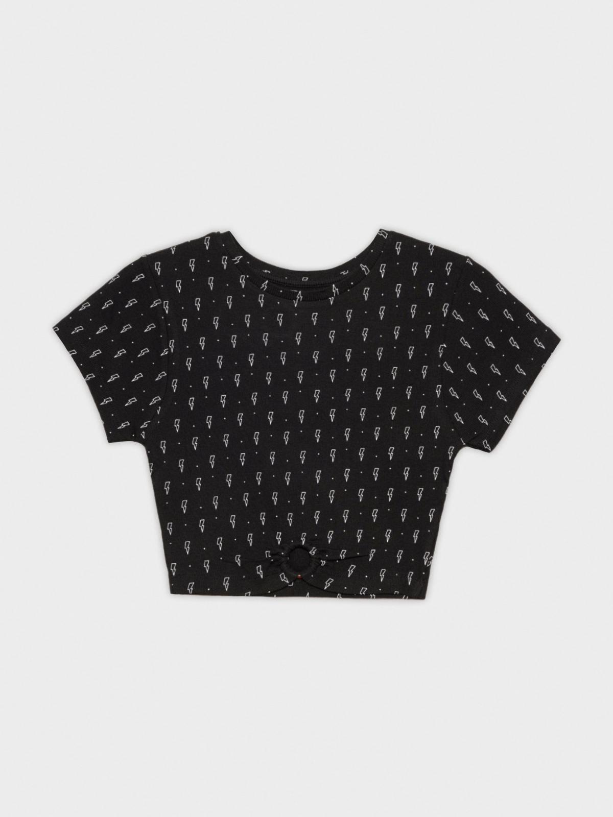 %Pto% T-shirt crop com anel preto