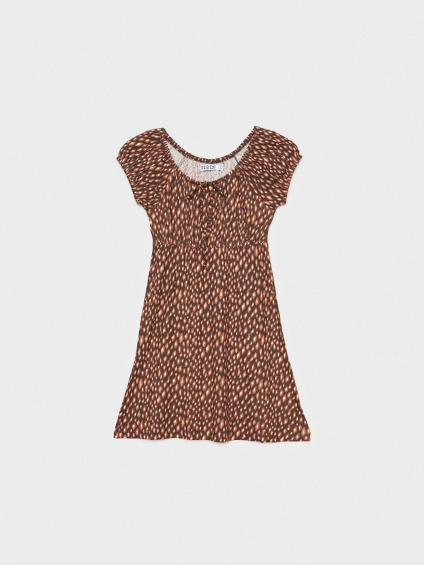  Vestido mini decote rústico multicolorido