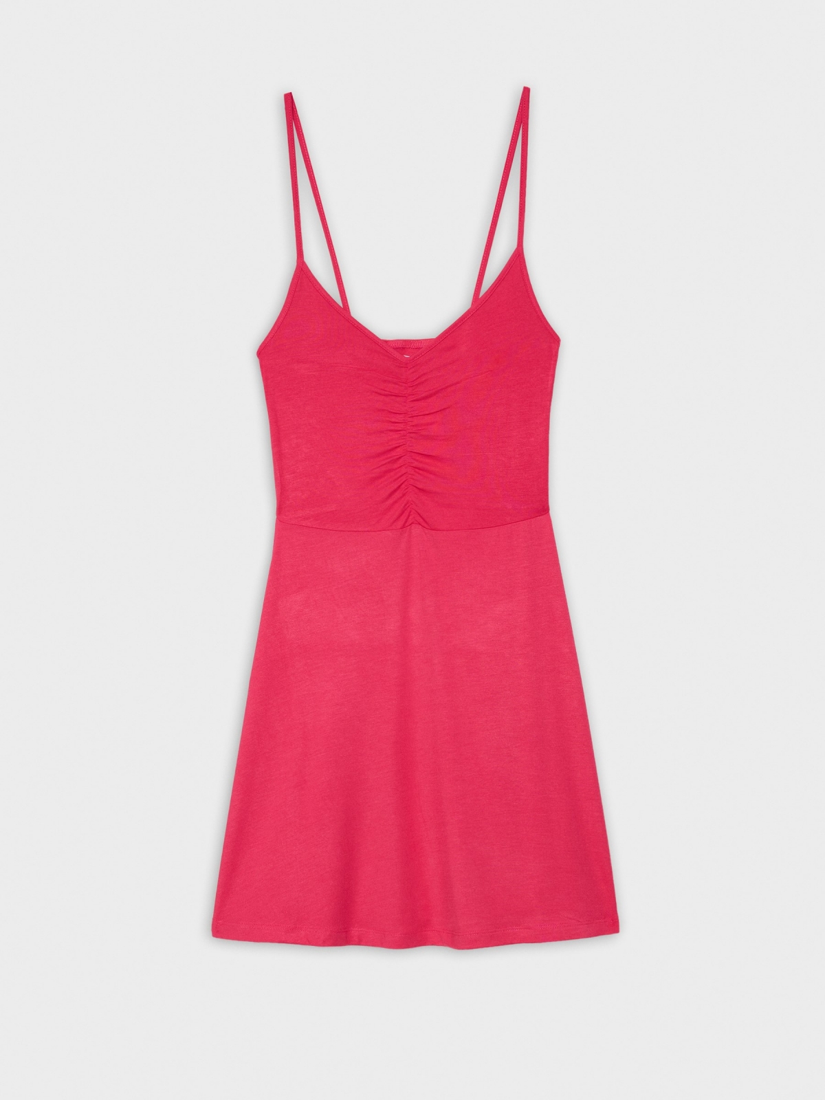 %Pto% Gathered plain mini dress magenta