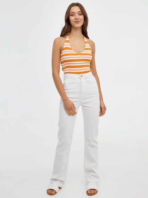 Top halter estampado de rayas multicolor vista general frontal