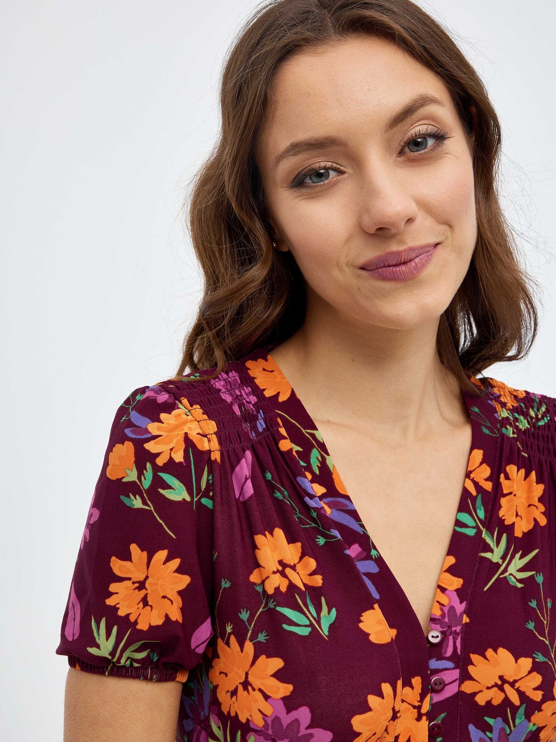 Flower print maxi dress aubergine middle front view