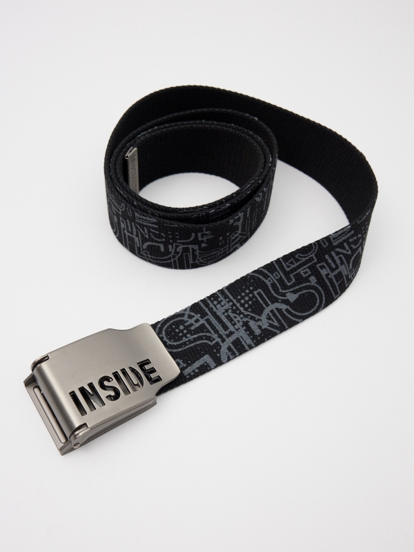 Men's printed canvas belt black detail view