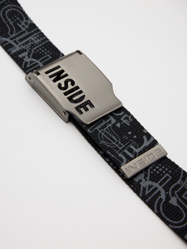 Men's printed canvas belt black detail view