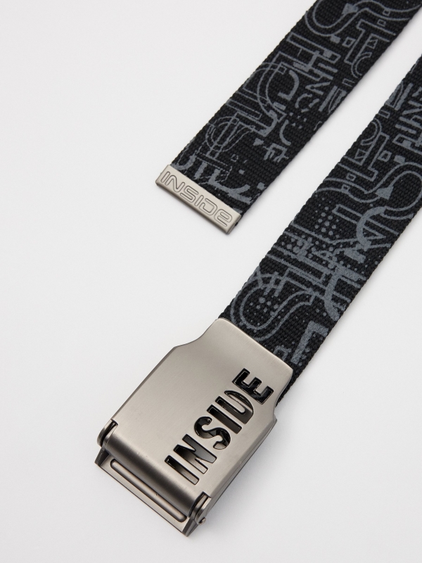 Men's printed canvas belt black detail view