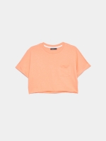 %Pto% Camiseta cropped bolsillo naranja vista frontal