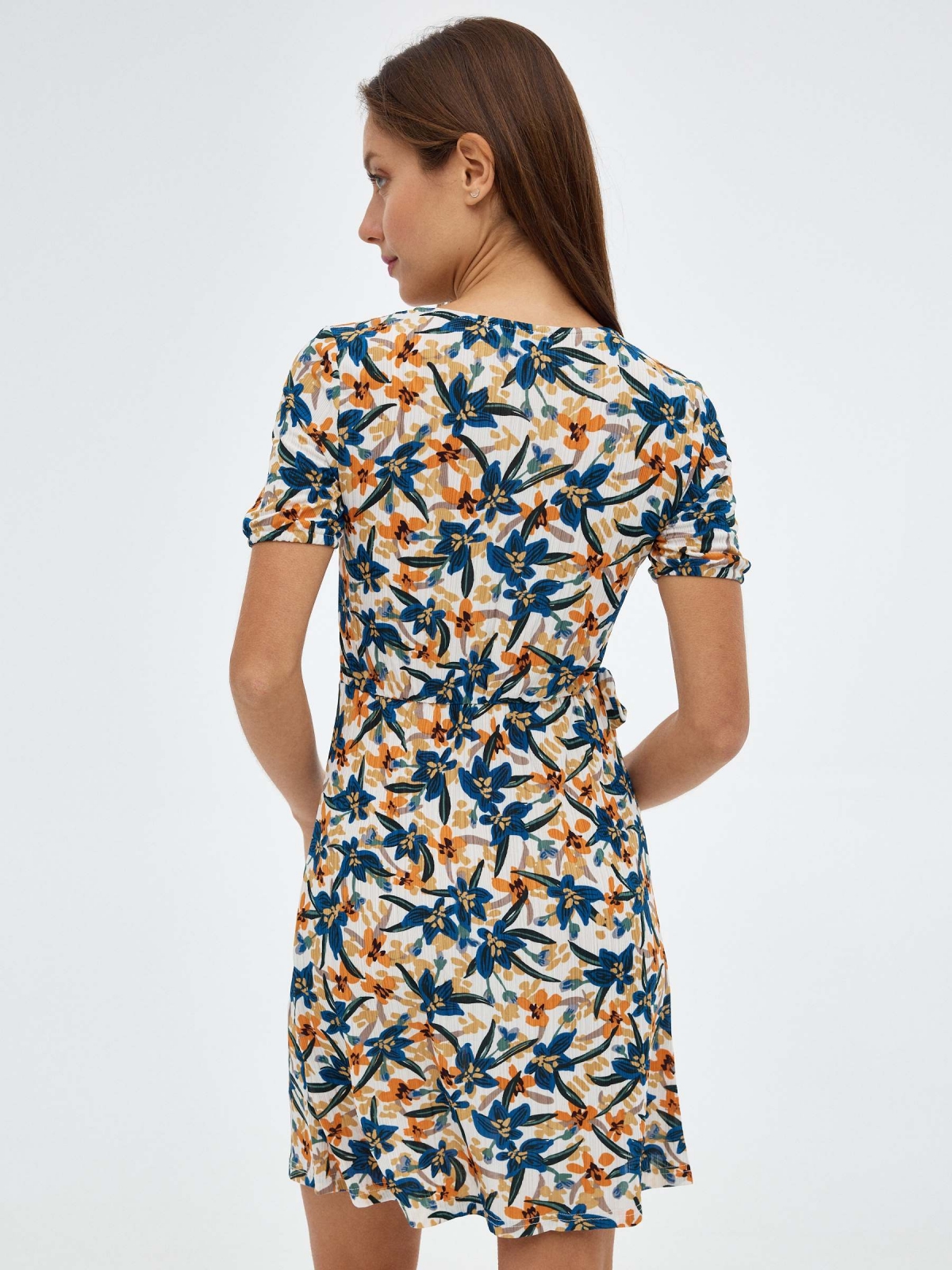 Mini vestido com estampado de flores off white