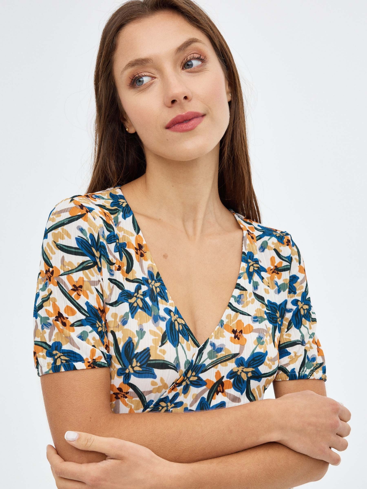 Flower print mini dress off white