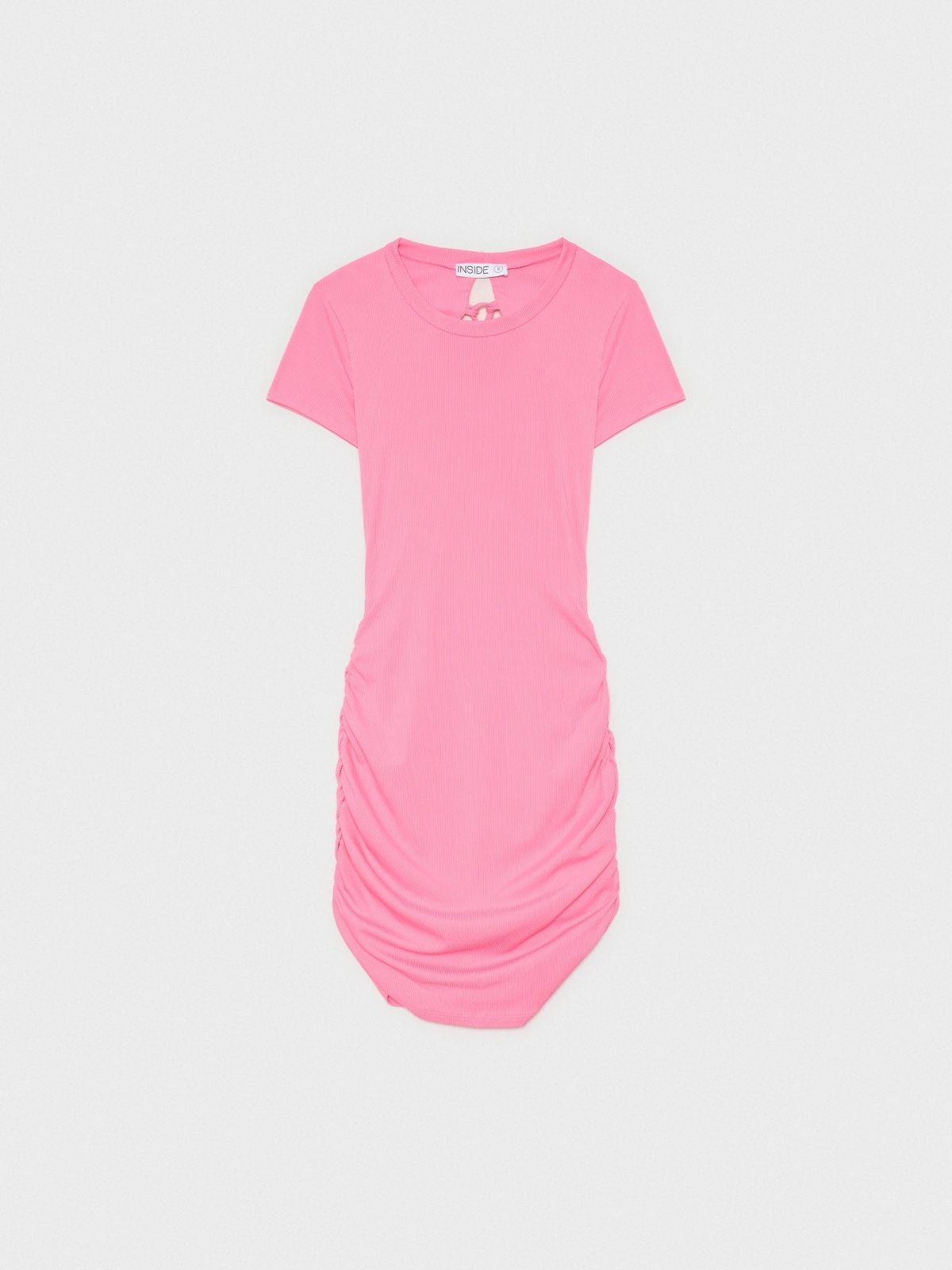 %Pto% Mini-vestido de renda enrolada pastilha elástica rosa