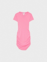 %Pto% Vestido mini fruncido lace up rosa chicle