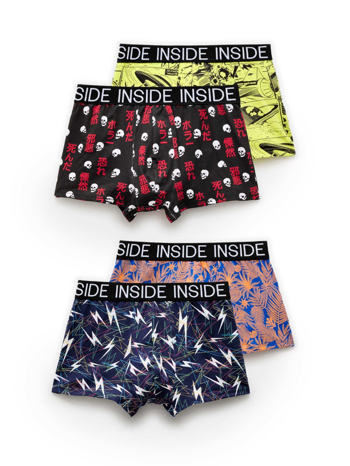 Cueca de boxer imprimir 4 pack vista meia frontal