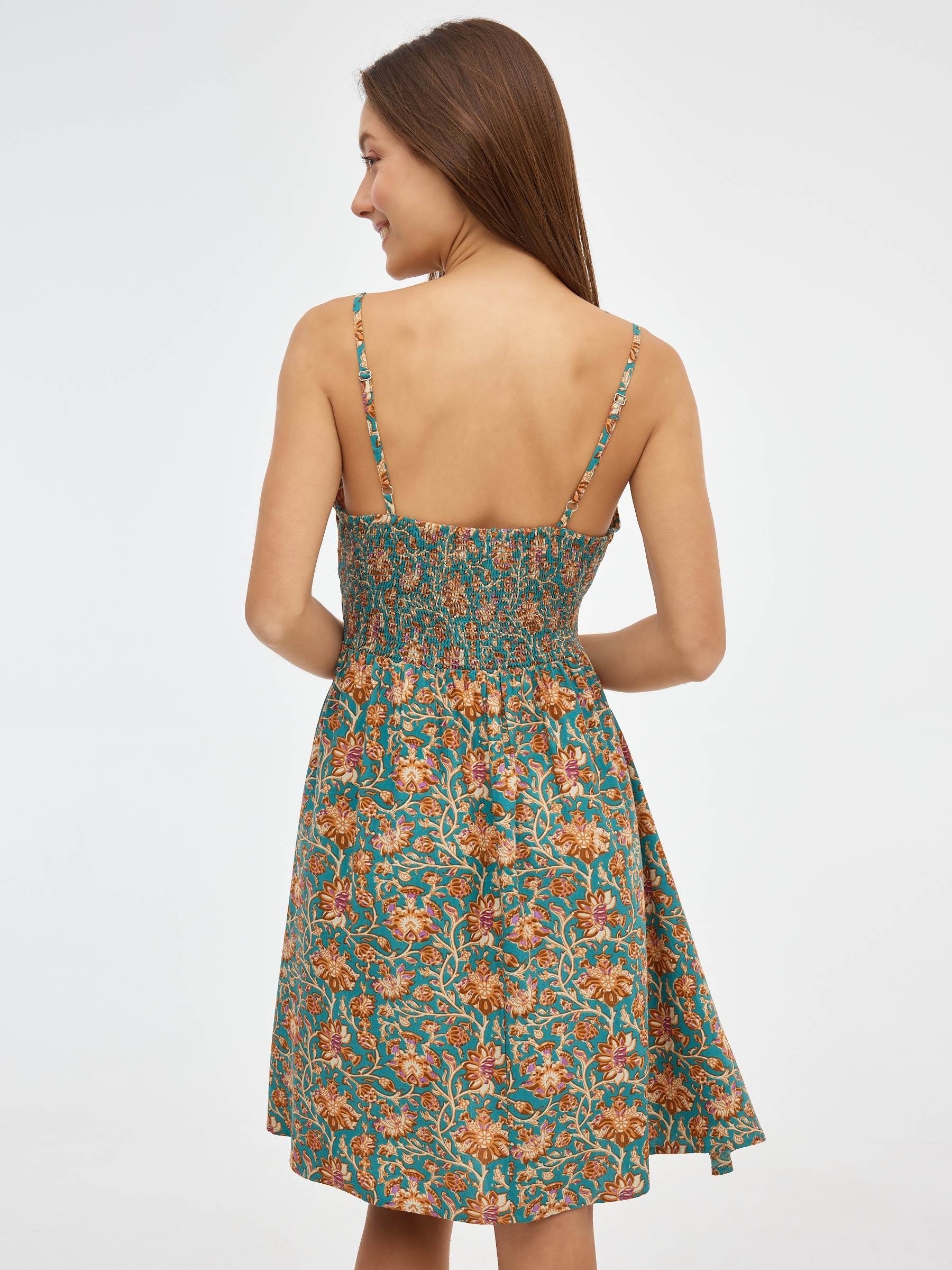 Mini-vestido com decote em V multicolorido vista meia frontal