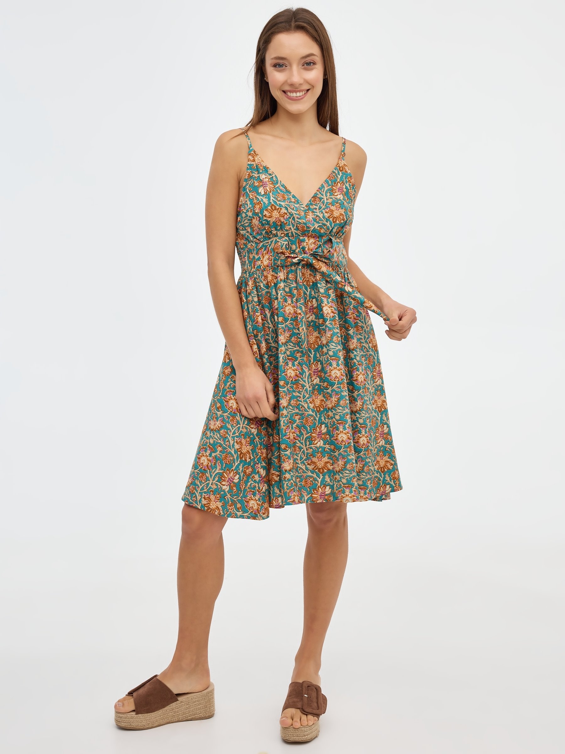 V-neck mini print dress multicolor middle front view