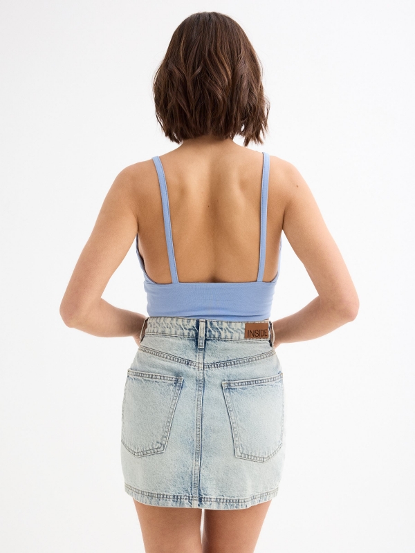 Mini-saia de ganga com rasgos azul