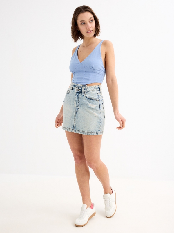 Ripped denim mini skirt blue