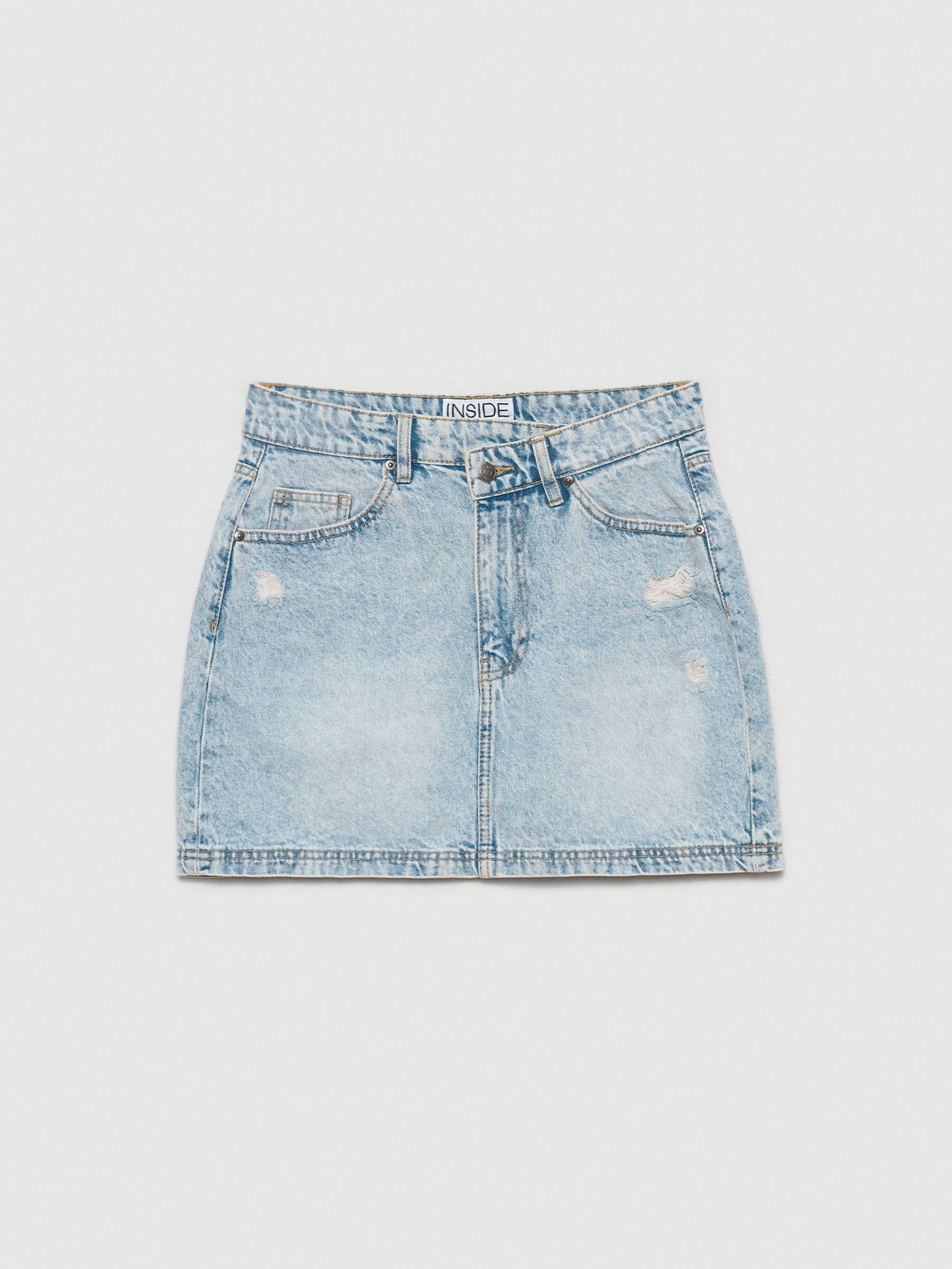 Ripped denim mini skirt blue