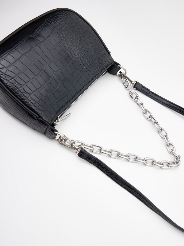 Black leather effect bag black detail view