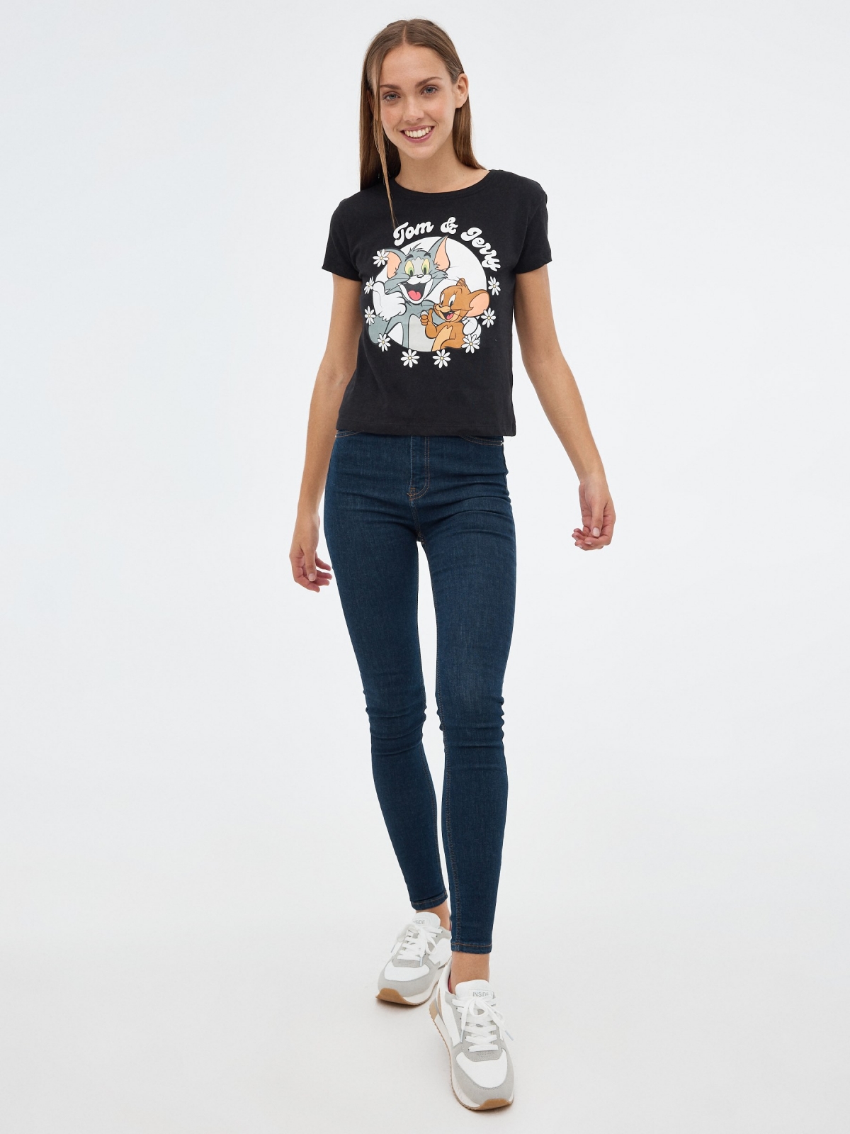 T-shirt Tom & Jerry preto vista geral frontal