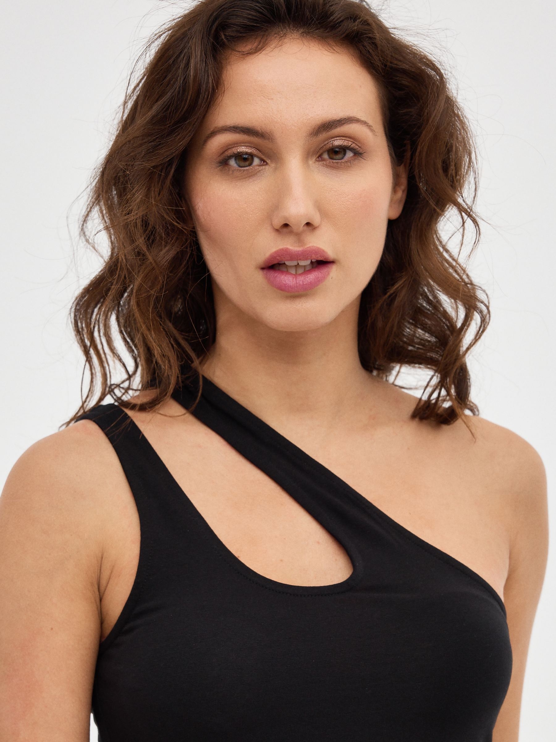 Asymmetric mini dress black middle front view