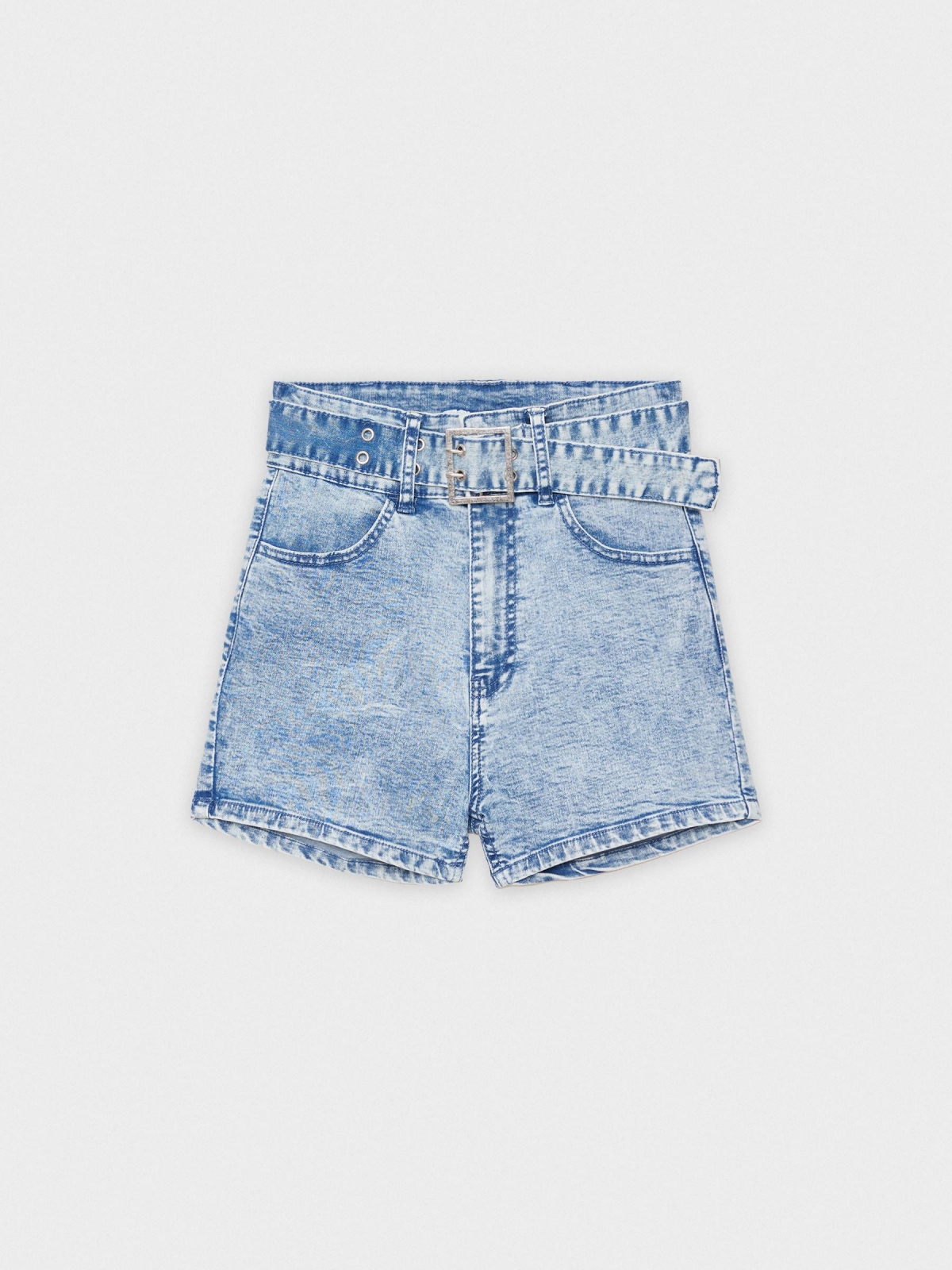 %Pto% Shorts denim con cinturón azul claro