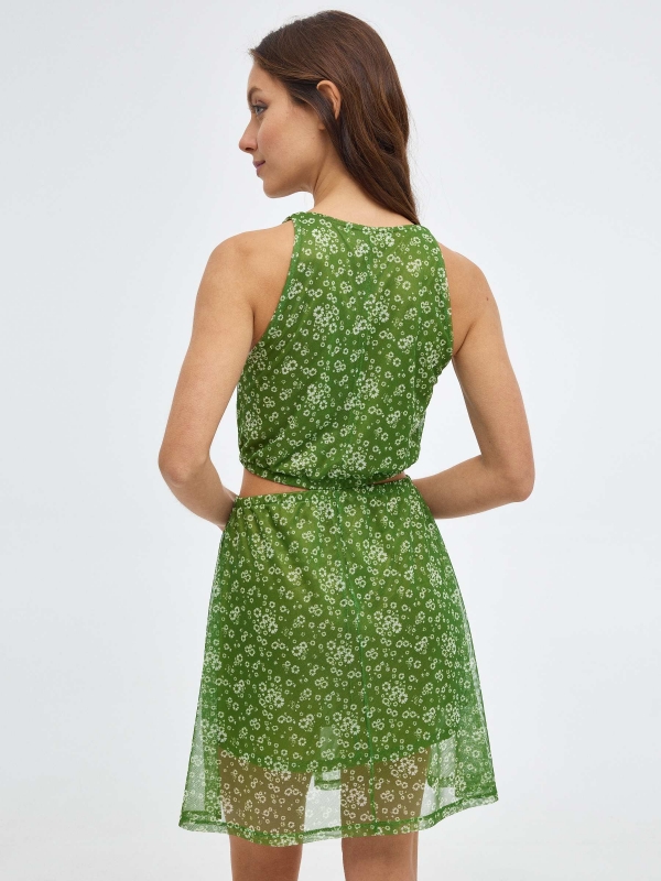 Vestido de flores cut out verde vista meia traseira