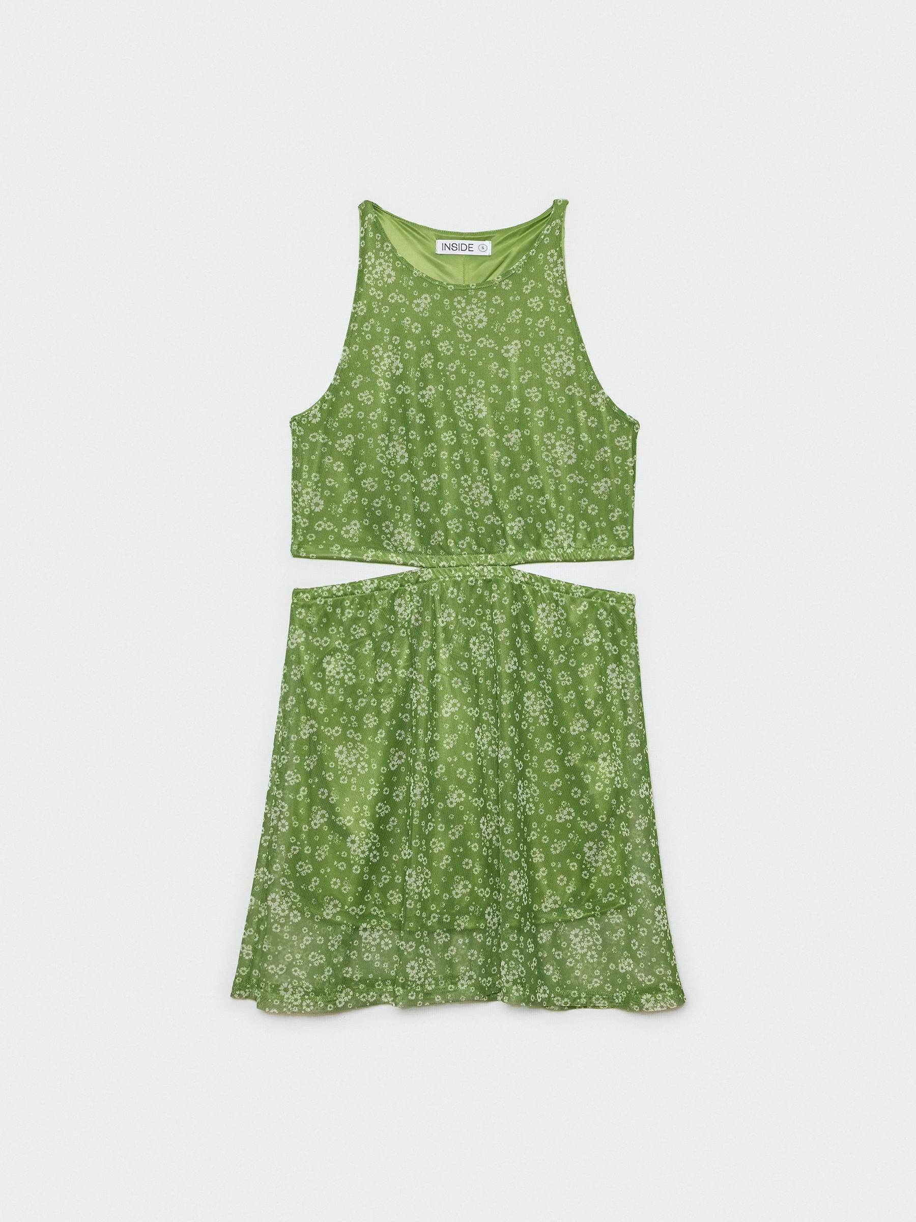 Vestido de flores cut out verde vista meia frontal