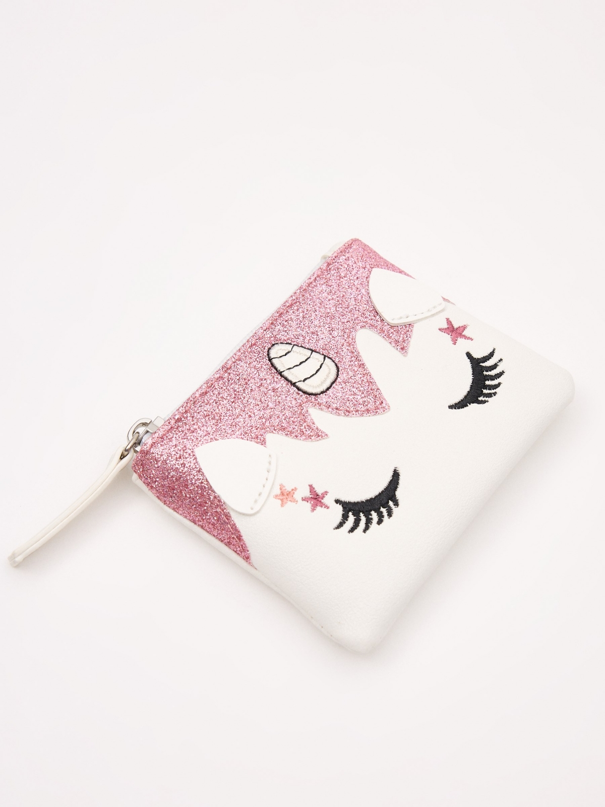 Transparent unicorn wallet white 45º side view