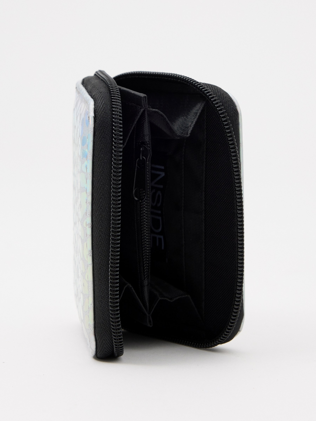 Silver leatherette wallet multicolor 45º side view