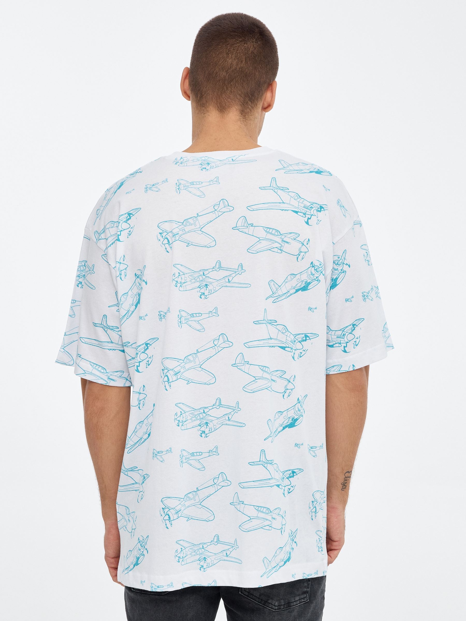 Aircraft printed t-shirt white middle front view